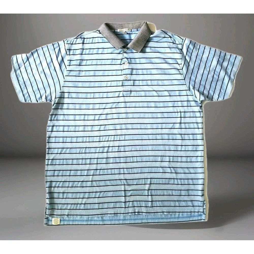 Peter Millar Polo Shirt‎ Men's 2XL Blue Striped Short Sleeve Cotton Golf